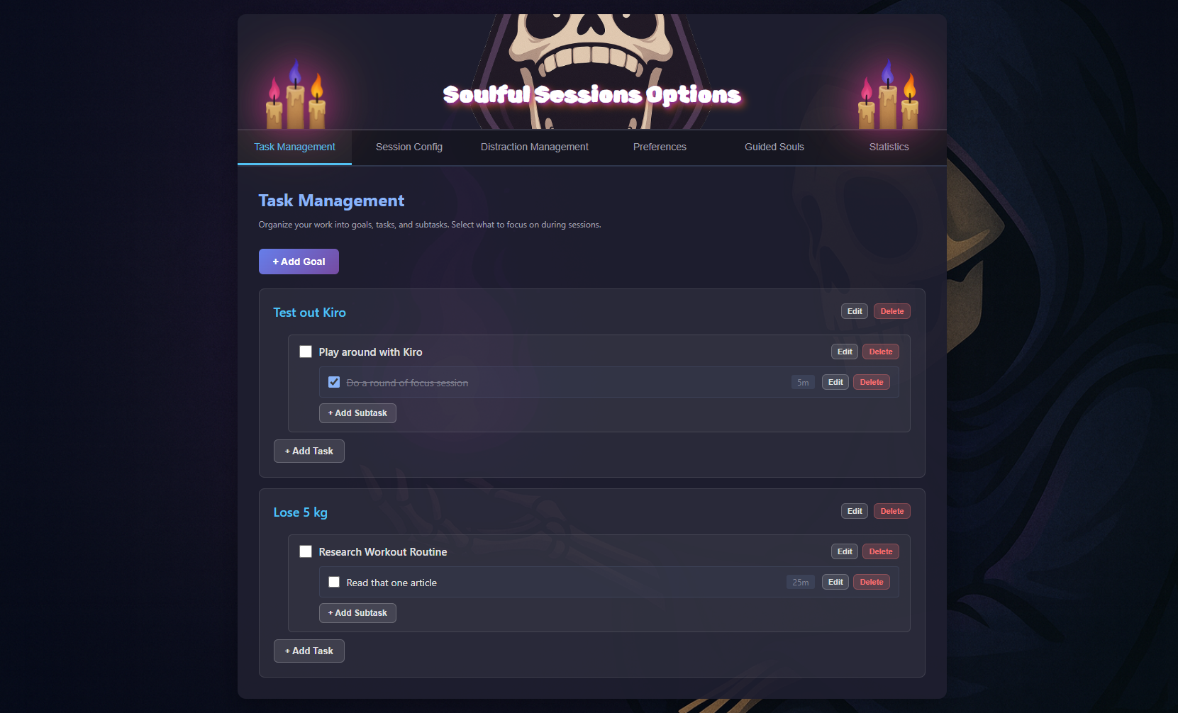 Task management screen